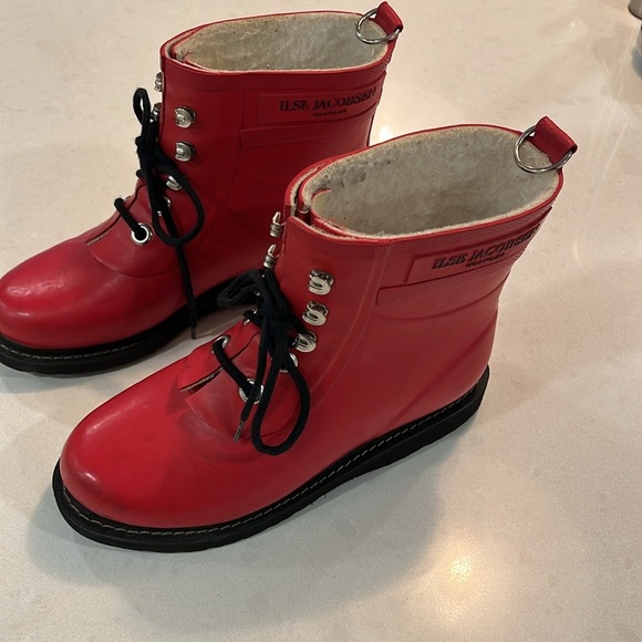 Isle Jacobsen Womens Short Rain Boots Red 36 Lace Up Cotton Lining Sustainable - Picture 2 of 15